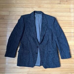 Harris Tweed Mens 42 Reg Blazer Charcoal Grey Herringbone Wool Sport Coat Jacket